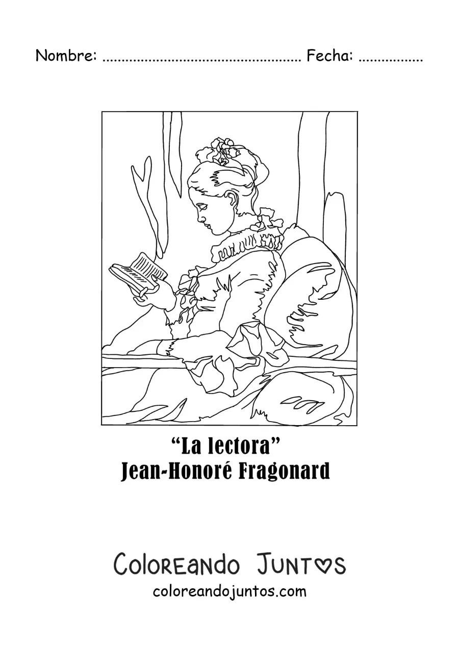 Imagen para colorear de La Lectora de Jean Honoré Fragonard