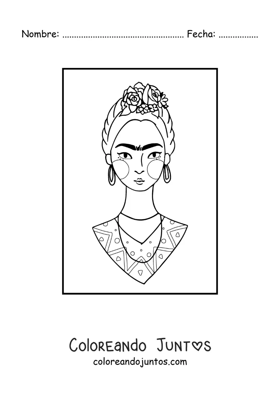 Imagen para colorear de frida kahlo para niños
