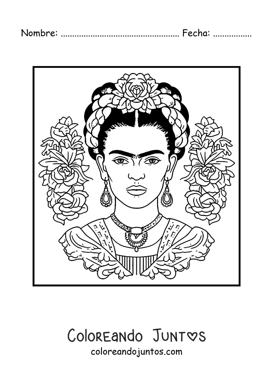 Imagen para colorear de un dibujo animado de frida kahlo