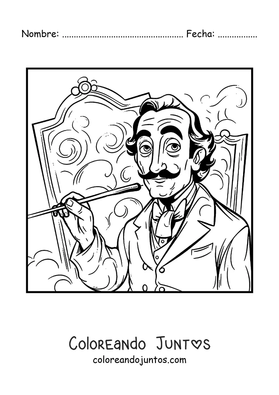 Imagen para colorear de salvador dalí animado pintando