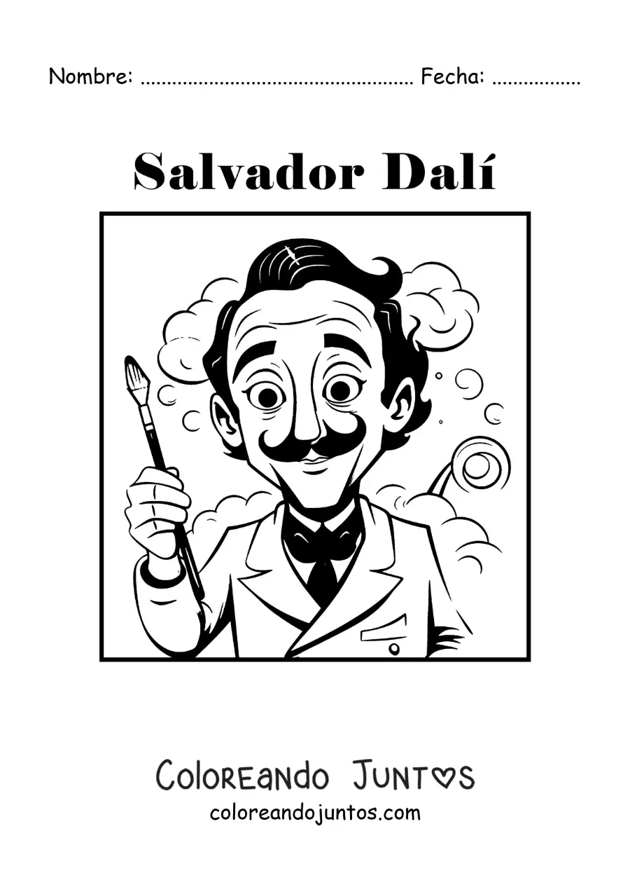Imagen para colorear de una caricatura de salvador dalí