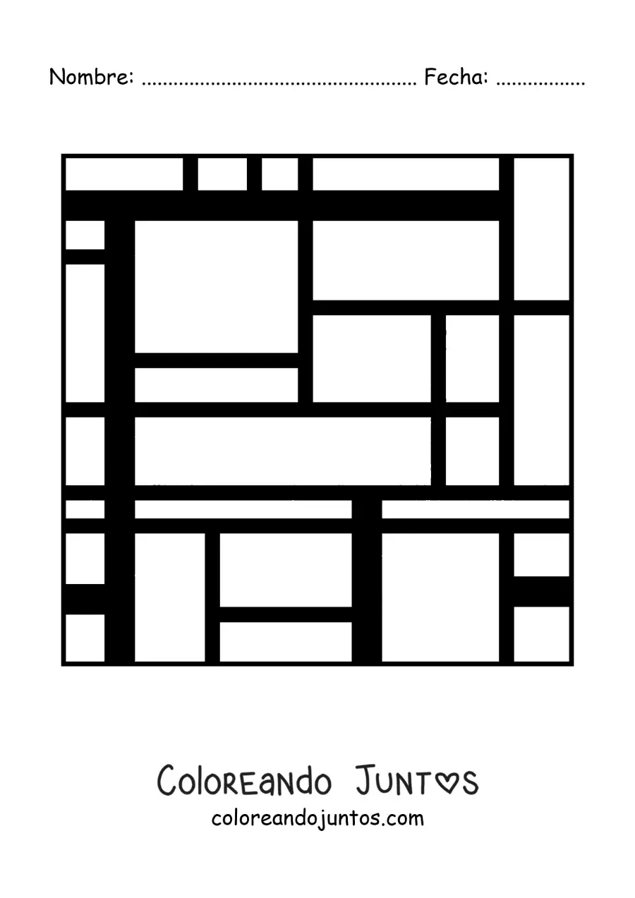 Imagen para colorear de cuadro de Piet Mondrian para niños