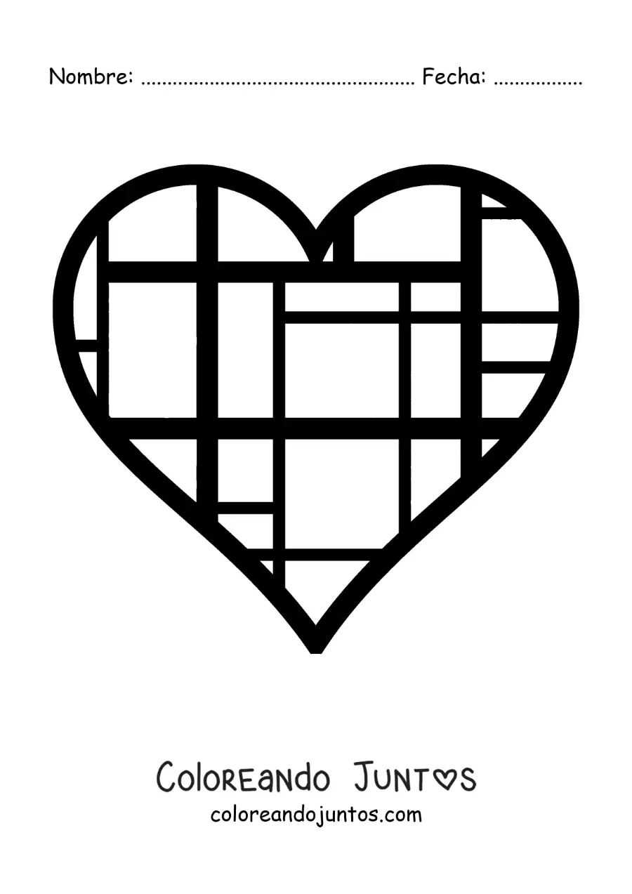 Imagen para colorear de corazón al estilo de Mondrian para niños