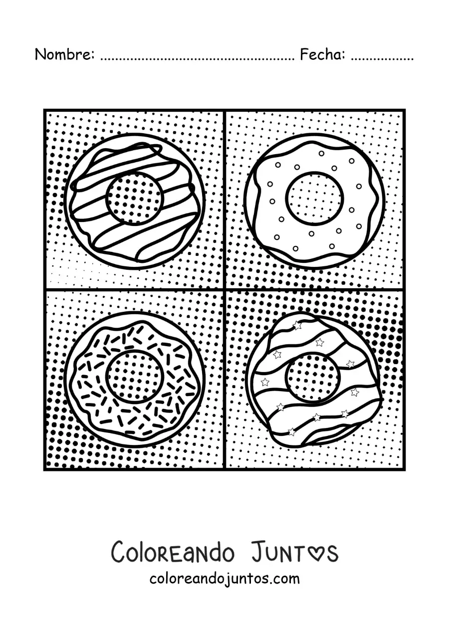 Imagen para colorear de donas al estilo de Andy Warhol para niños