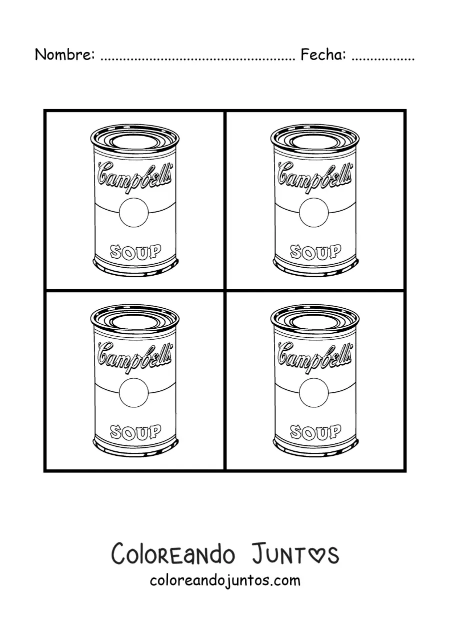 Imagen para colorear de sopa de tomate Campbell de Andy Warhol