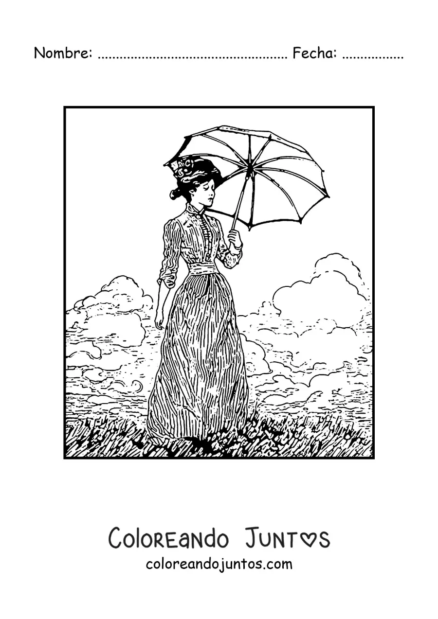 Imagen para colorear de chica con sombrilla al estilo de Monet