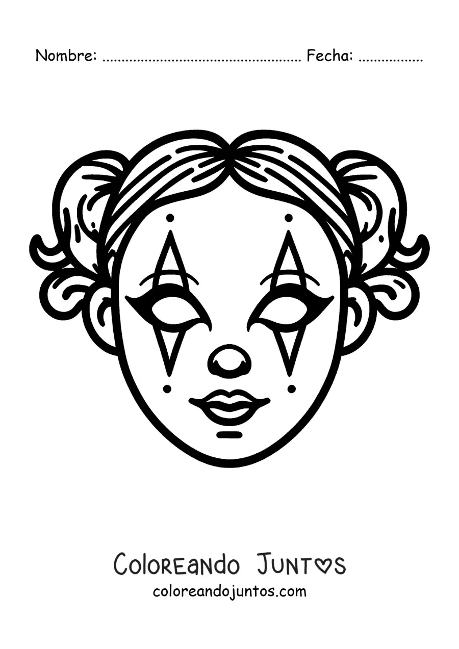 Imagen para colorear de máscara de payasa para niñas