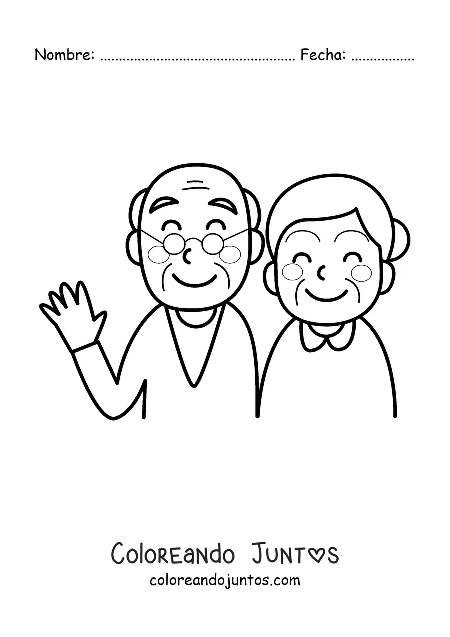 Imagen para colorear de una pareja de abuelos kawaii