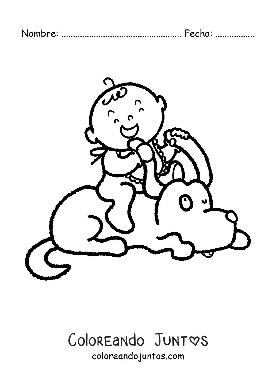 Imagen para colorear de un bebé feliz sobre un perro animado