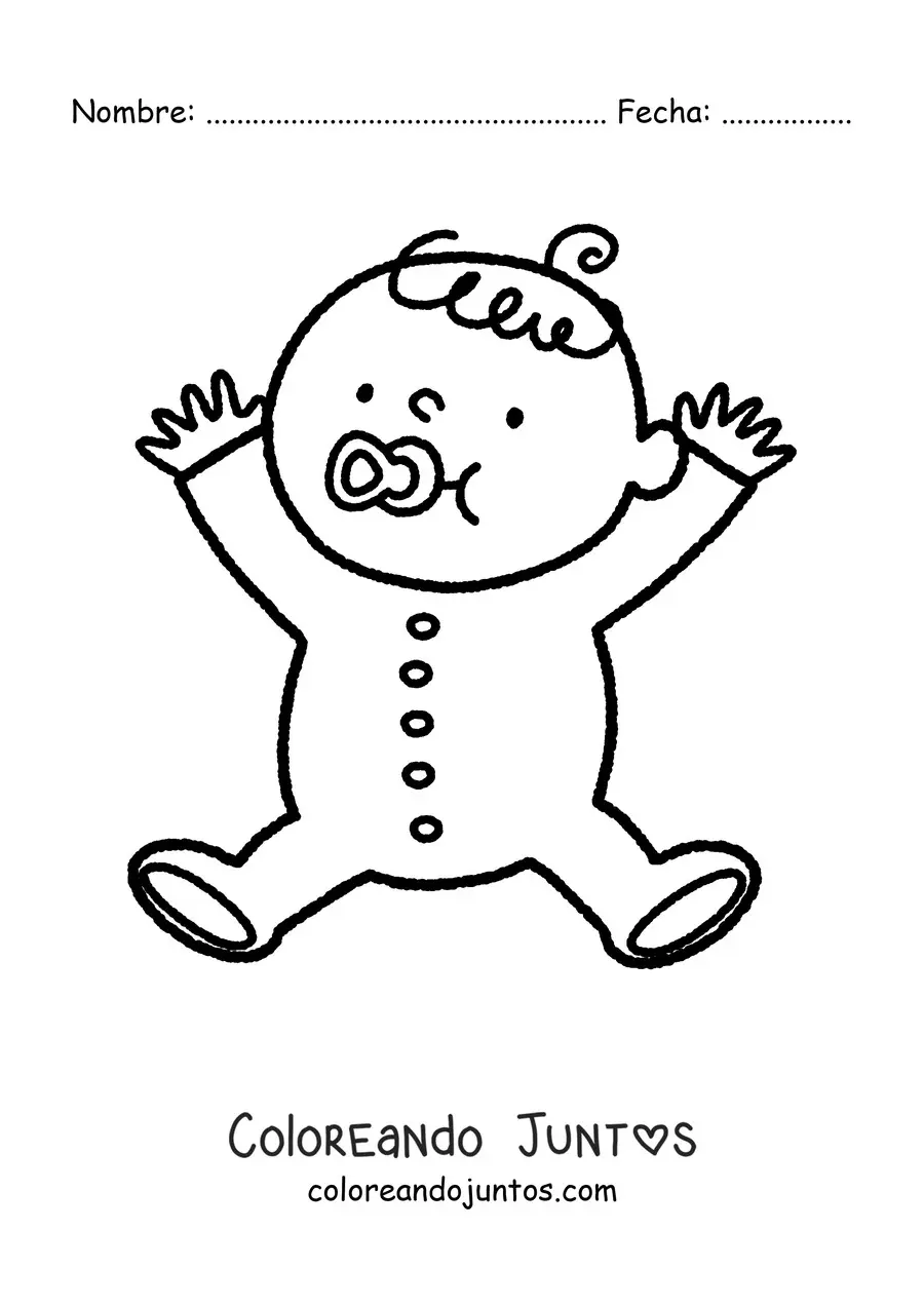 Imagen para colorear de un bebé con chupete abriendo los brazos
