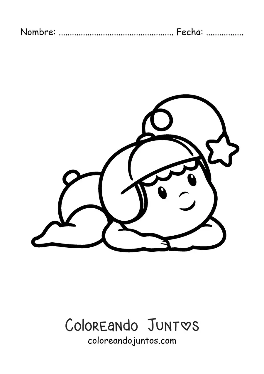 Imagen para colorear de un bebé en pañales con un gorro