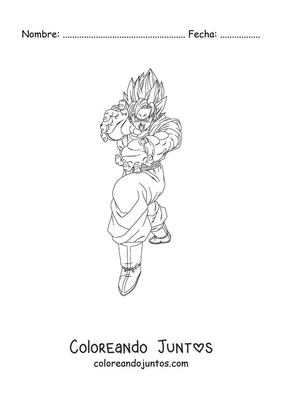 Imagen para colorear de Goku en modo Super Saiyajin haciendo el Kamehameha
