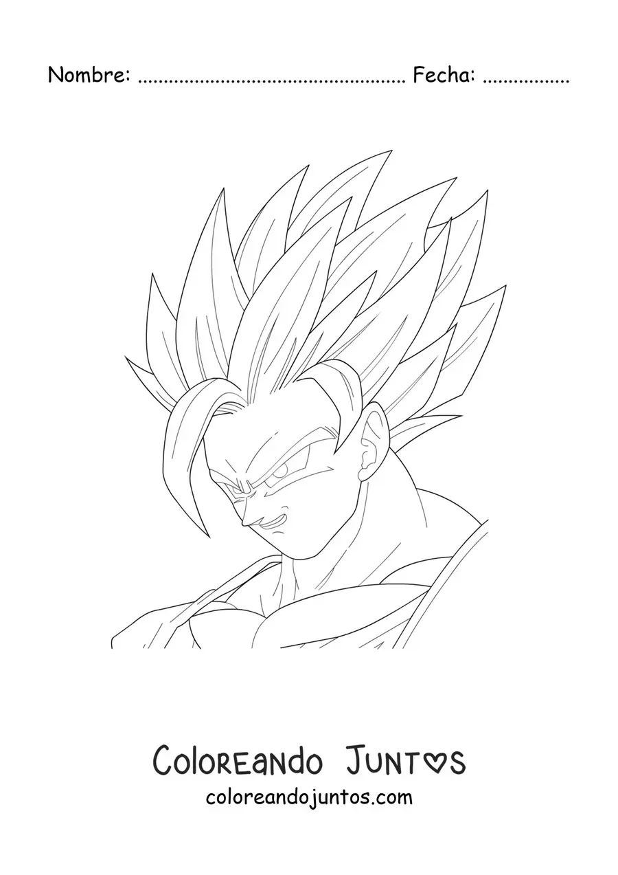 Imagen para colorear de la cara de Goku en modo Super Saiyajin