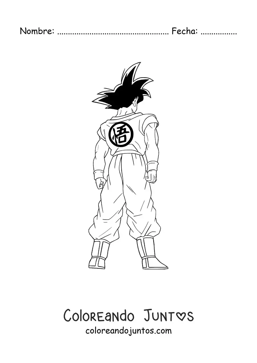 Imagen para colorear de Goku de pie de espaldas