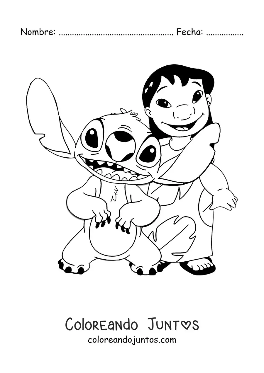 Imagen para colorear de Lilo junto a Stitch