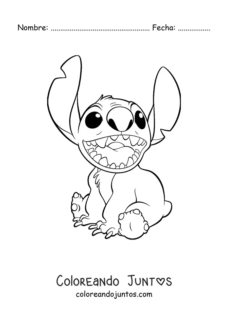Imagen para colorear de Stitch sentado sonriendo