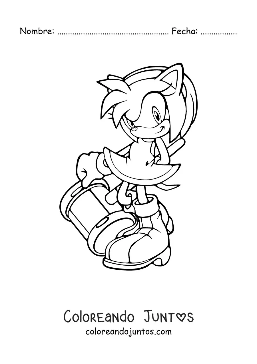 Imagen para colorear de Amy de Sonic con un martillo