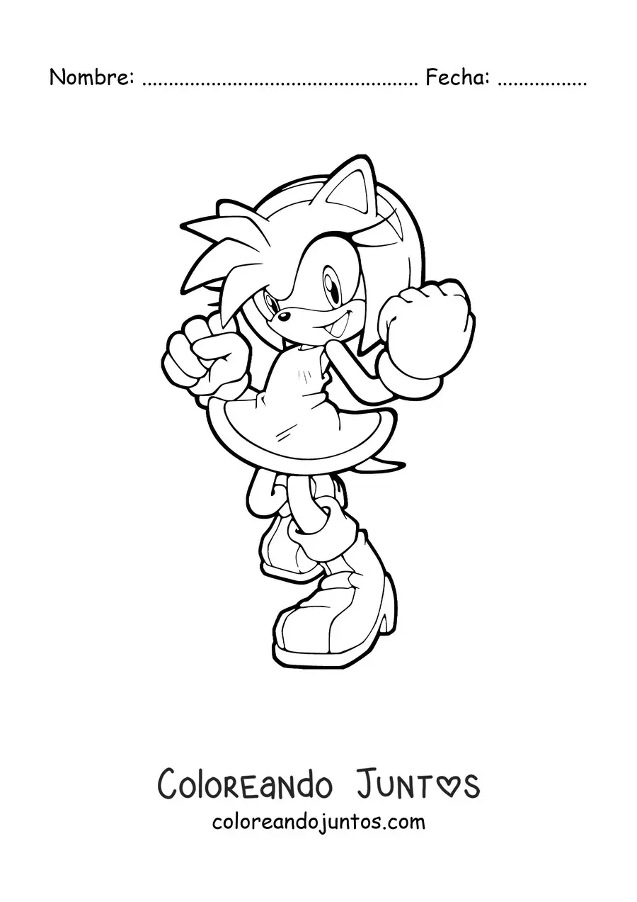 Imagen para colorear de Amy de Sonic en pose de lucha