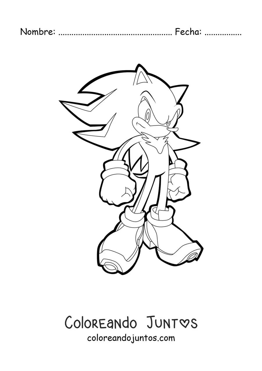 Imagen para colorear de Shadow de Sonic en pose de lucha