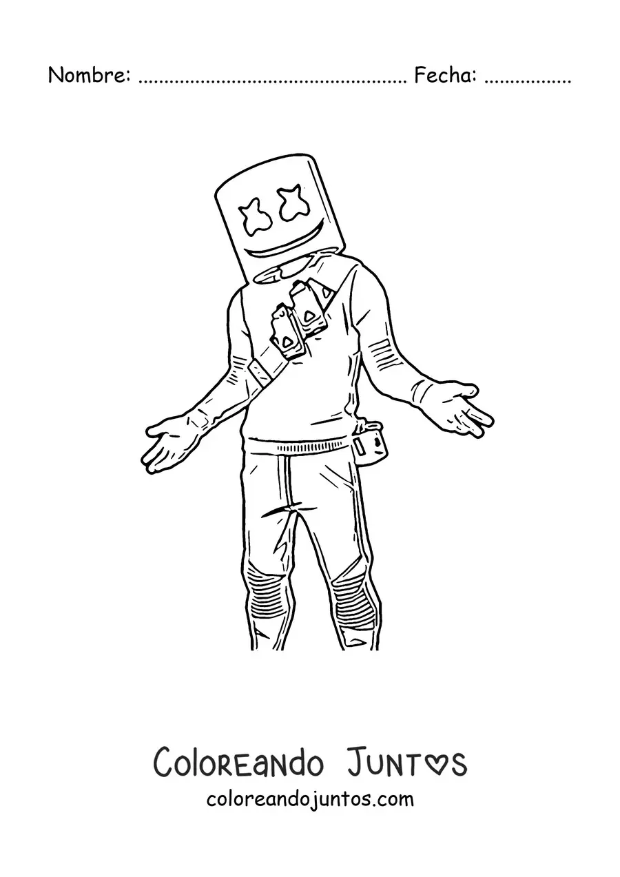 Imagen para colorear de Marshmello de Fortnite con los brazos abiertos