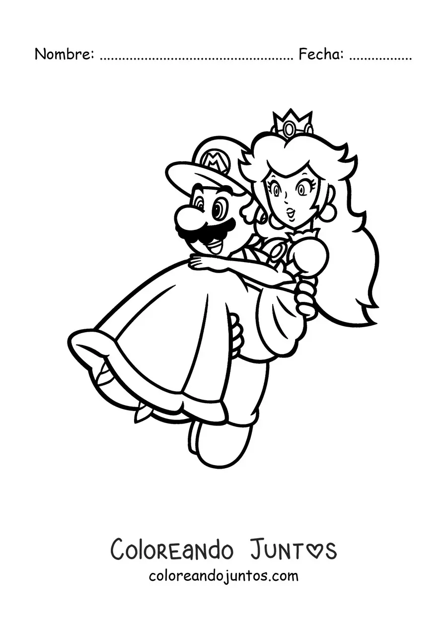 Imagen para colorear de Mario rescatando a la princesa Peach