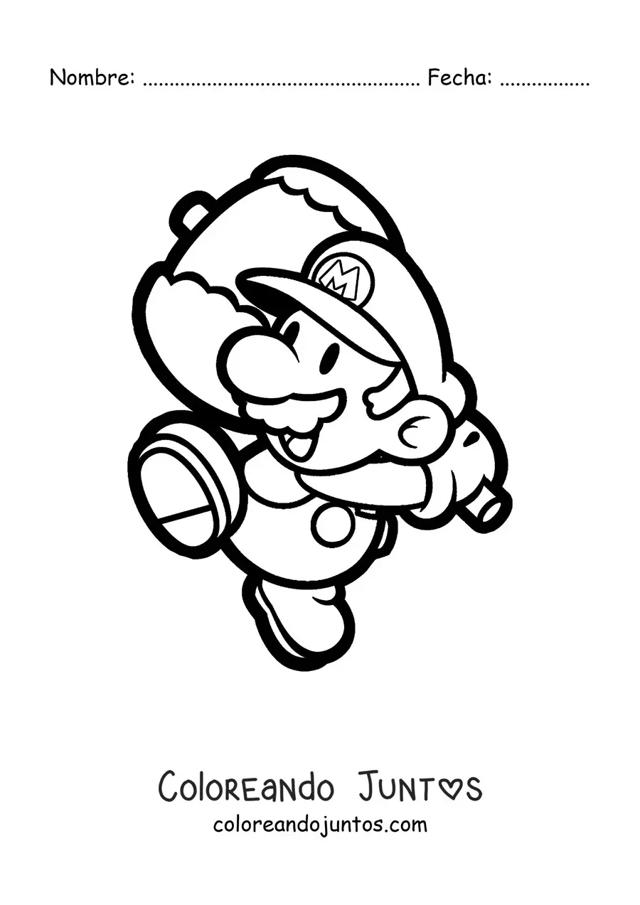 Imagen para colorear de Paper Mario sujetando un martillo
