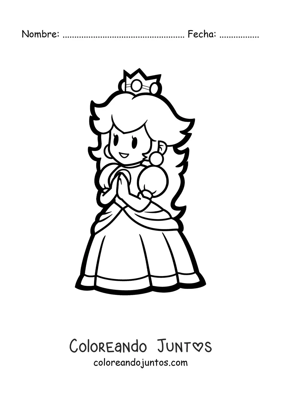 Imagen para colorear de Paper Peach de Mario Bros sonriendo