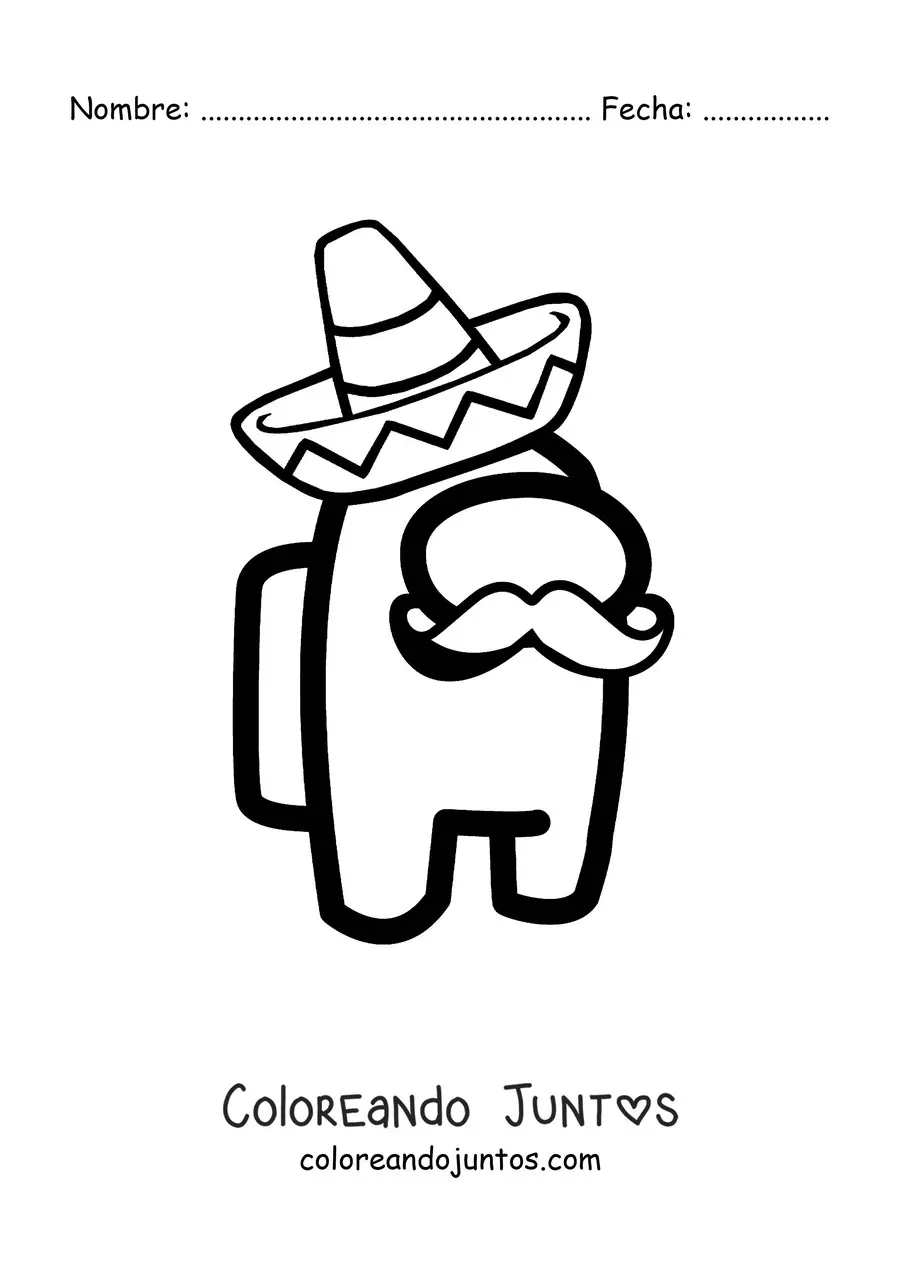 Imagen para colorear de un tripulante de Among Us con un sombrero mexicano