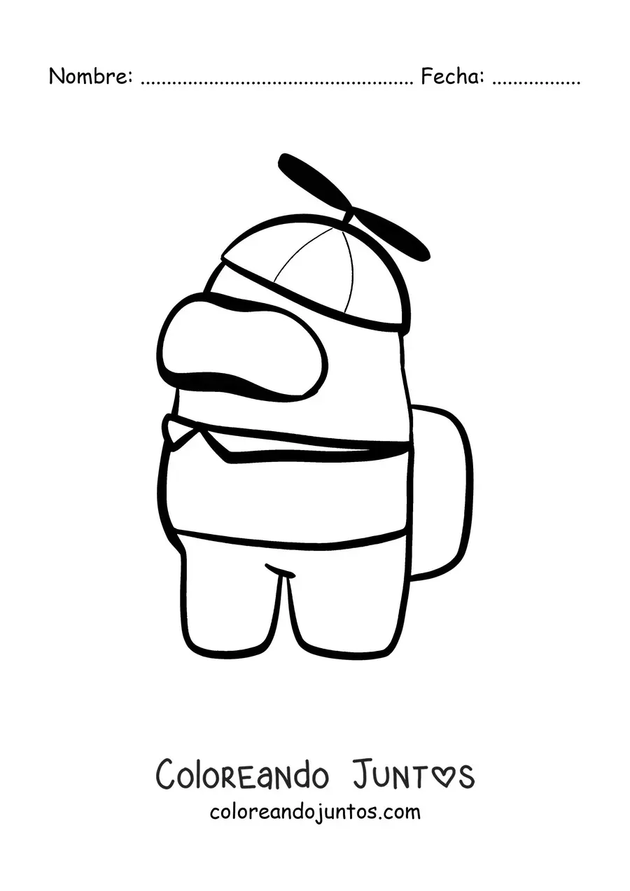 Imagen para colorear de un tripulante de Among Us con un sombrero de hélice
