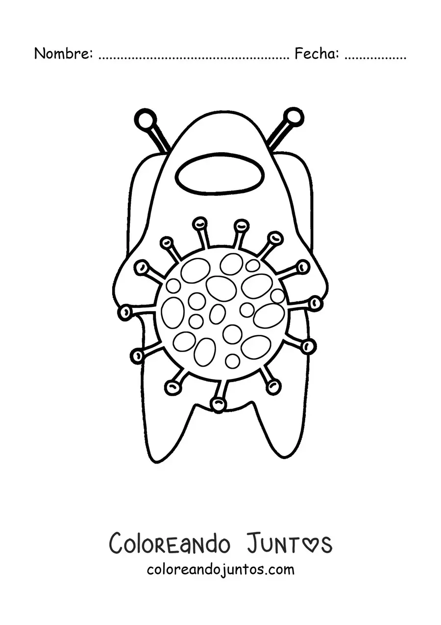Imagen para colorear de un tripulante de Among Us protegido contra el Coronavirus