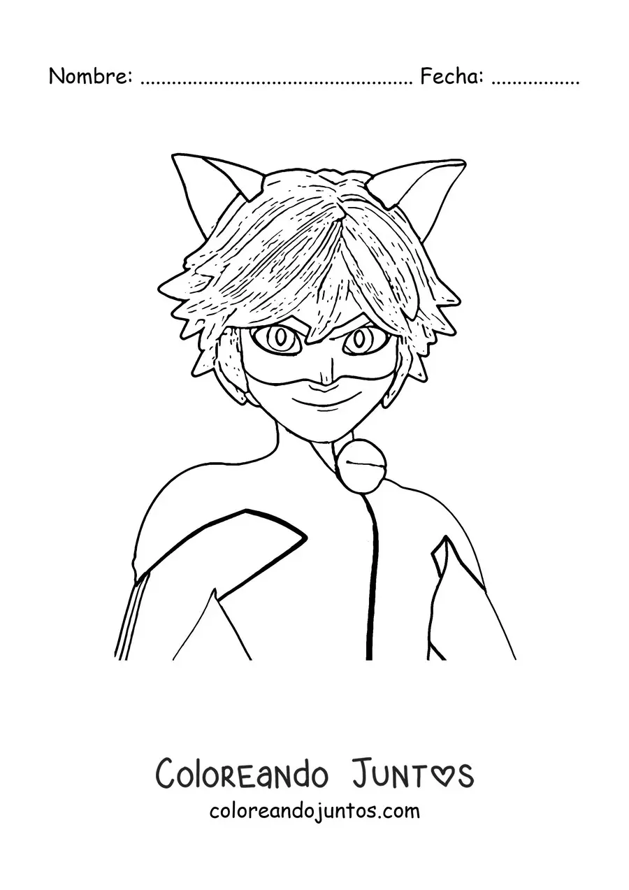Imagen para colorear de Adrien de Ladybug con traje de Cat Noir