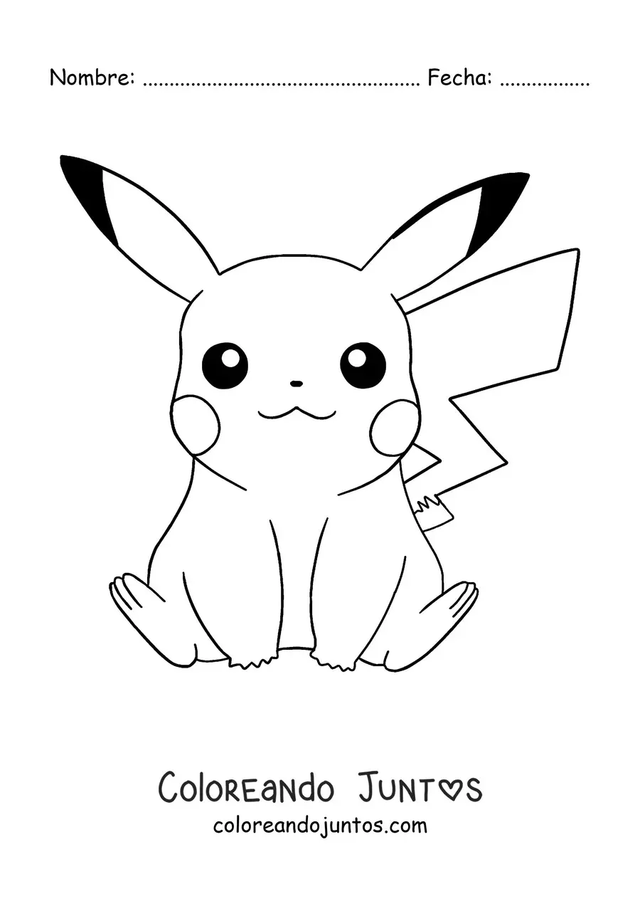 Imagen para colorear del pokémon Pikachu sentado