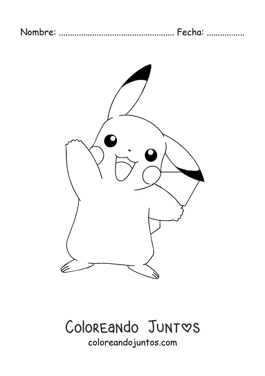 Imagen para colorear del pokémon Pikachu saludando