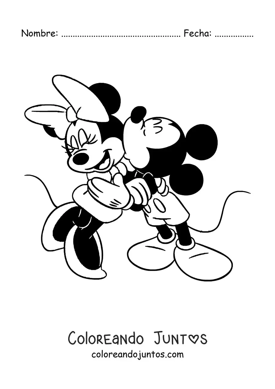 Imagen para colorear de Mickey besando a Minnie en la mejilla