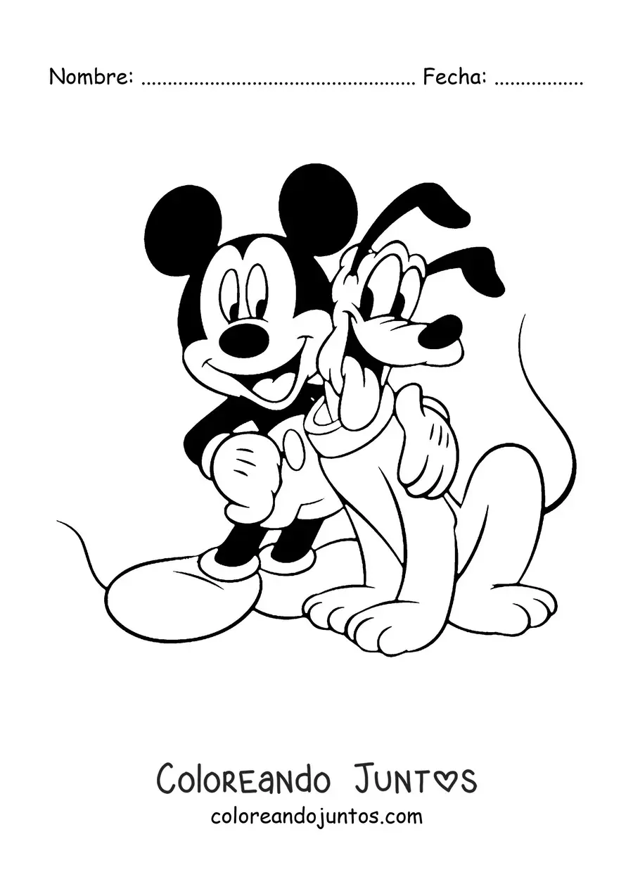 Imagen para colorear de Mickey abrazando a Pluto