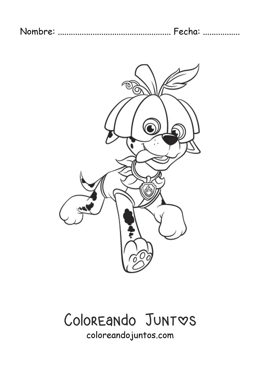 Imagen para colorear de Marshall de Paw Patrol disfrazado de halloween