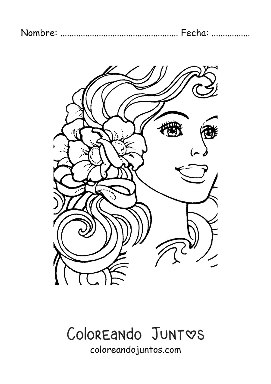 Imagen para colorear de la cara de Barbie