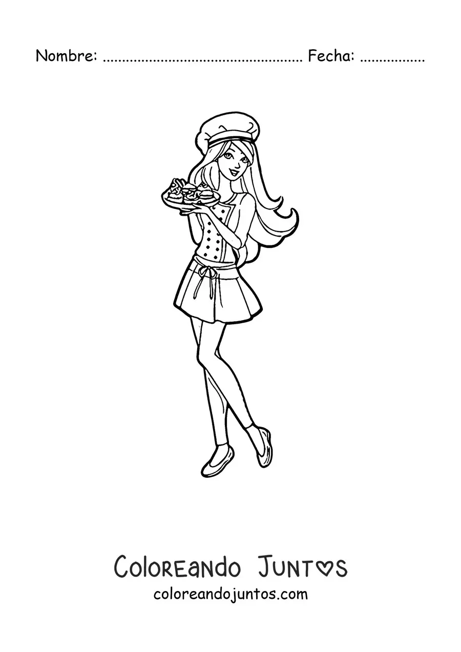 Imagen para colorear de Barbie vestida de chef