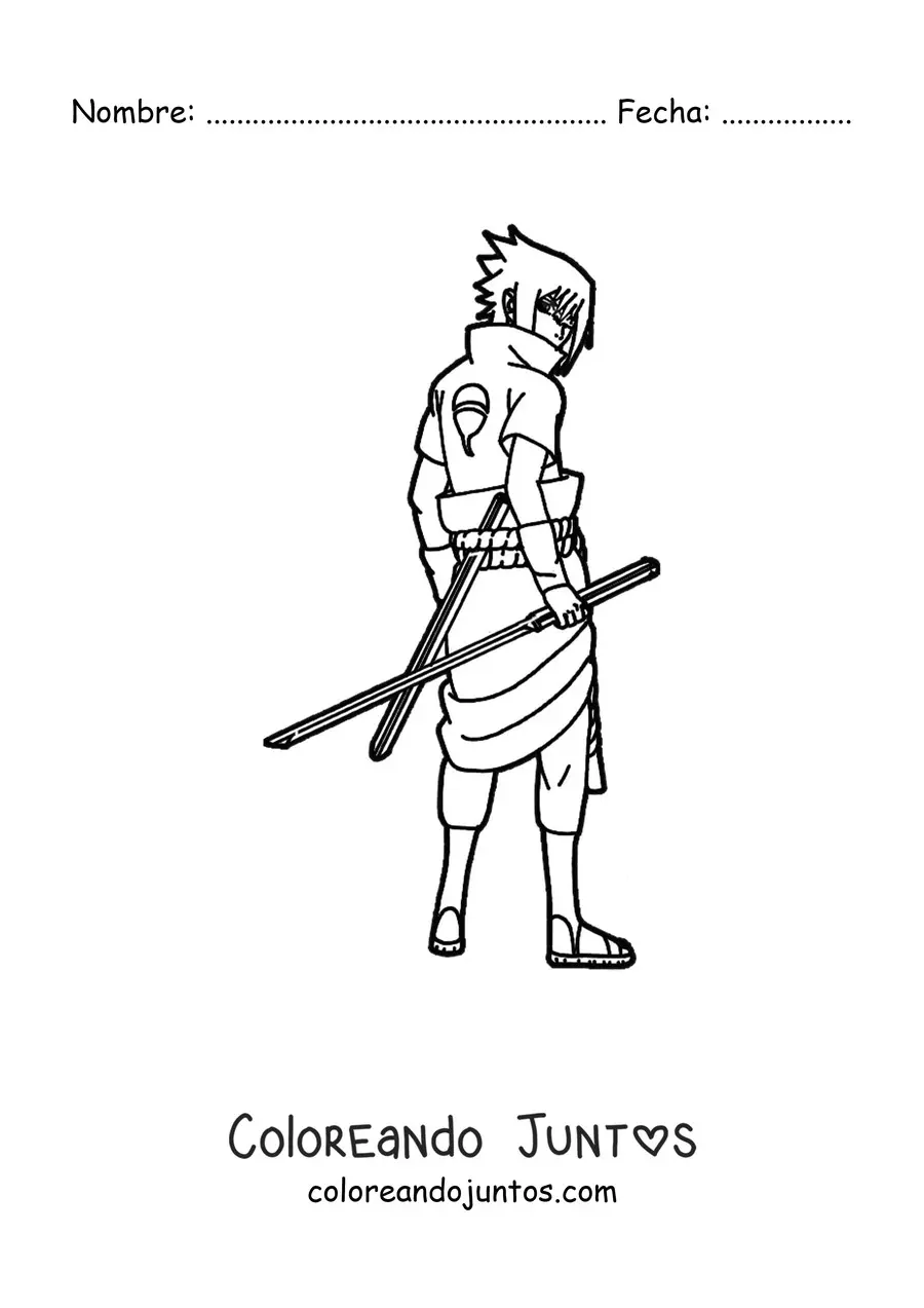 Imagen para colorear de Sasuke de de pie de espaldas