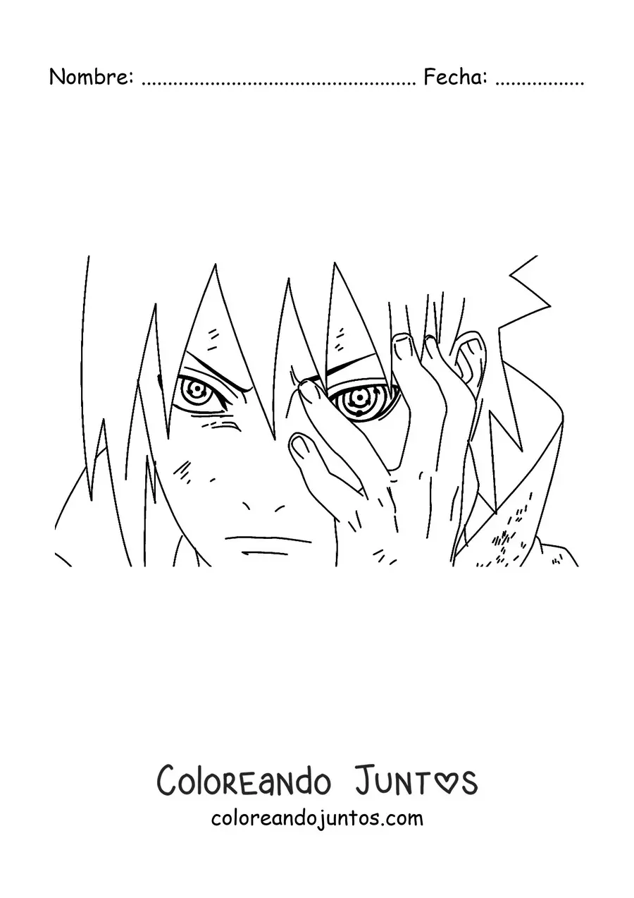 Imagen para colorear de la cara de Sasuke con el Rinnegan