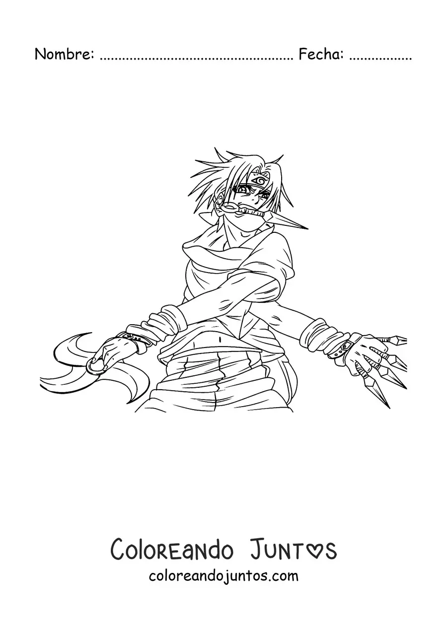 Imagen para colorear de Sasuke con armas