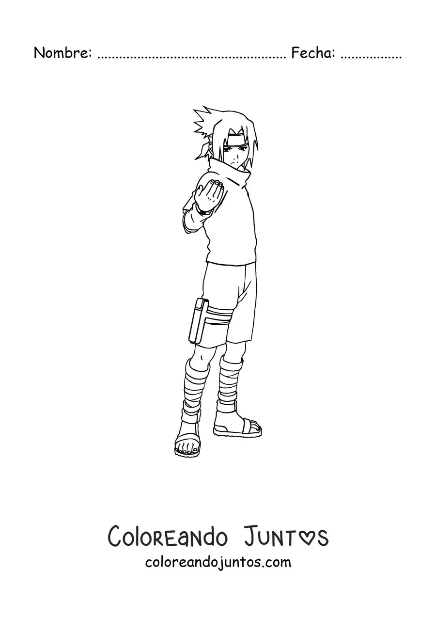 Imagen para colorear de Sasuke de cuerpo completo