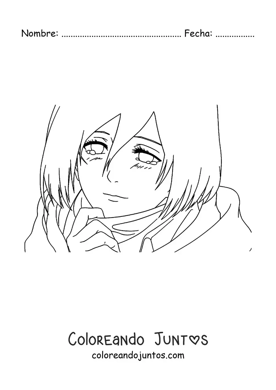 Imagen para colorear de la cara de Mikasa de Attack On Titan
