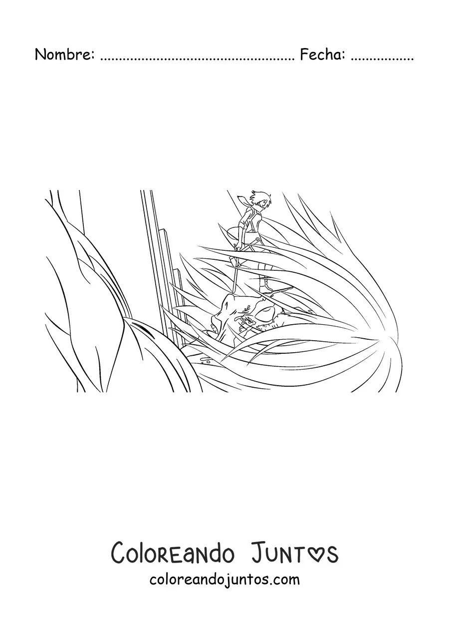 Imagen para colorear de Mikasa de Attack On Titan derrotando a un titán