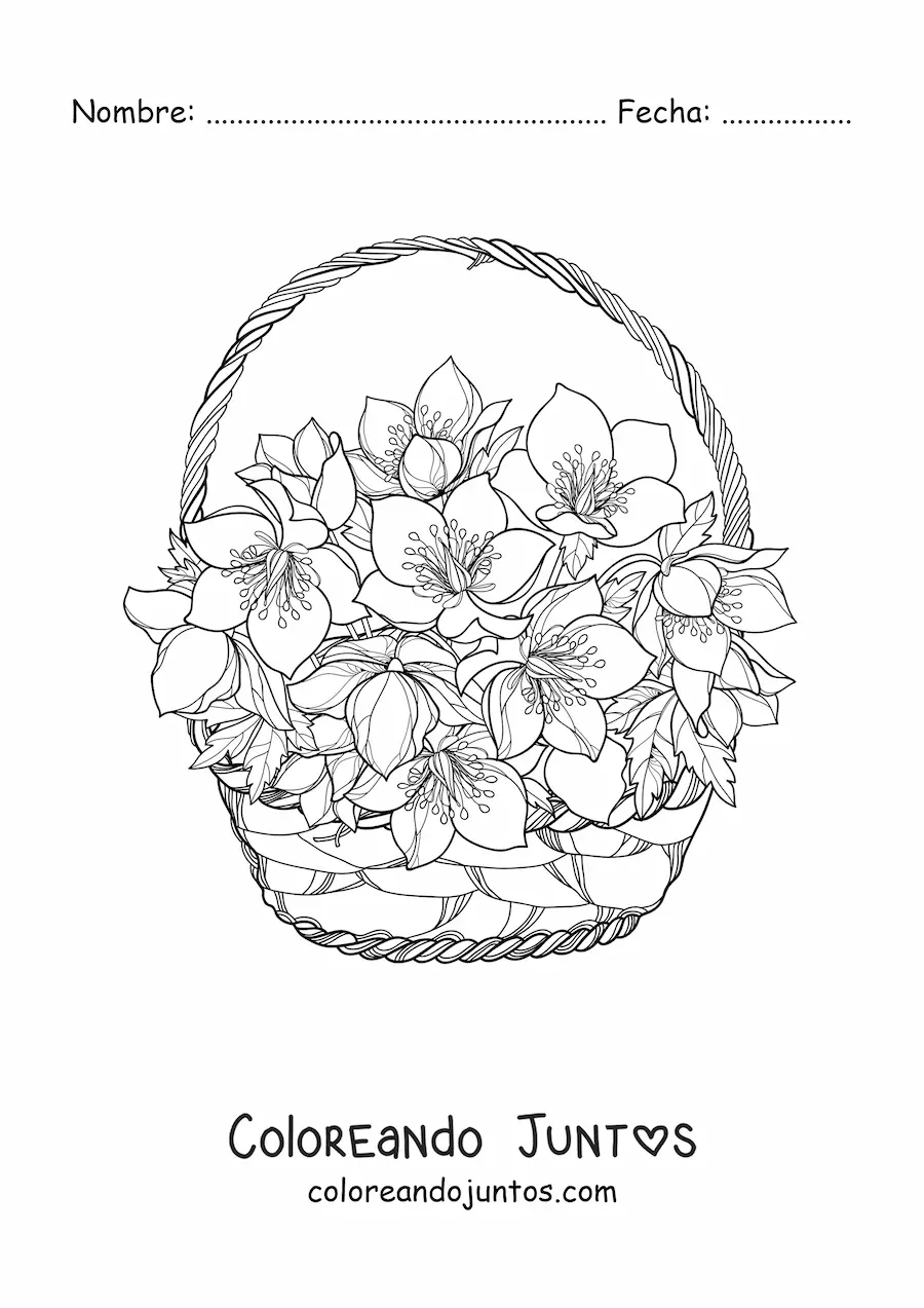 Imagen para colorear de una cesta llena de lirios