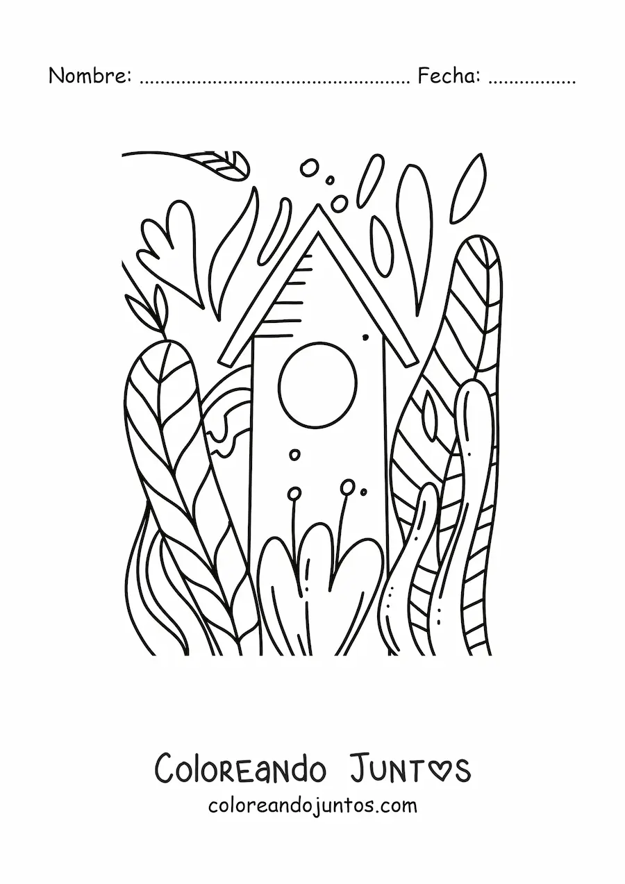 Imagen para colorear de una casa bonita con un jardín
