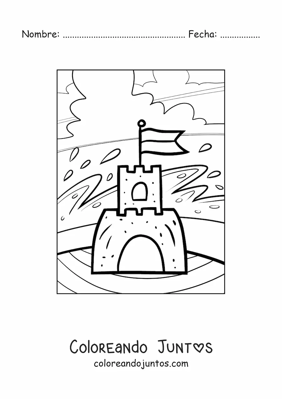 Imagen para colorear de un castillo de arena en la playa