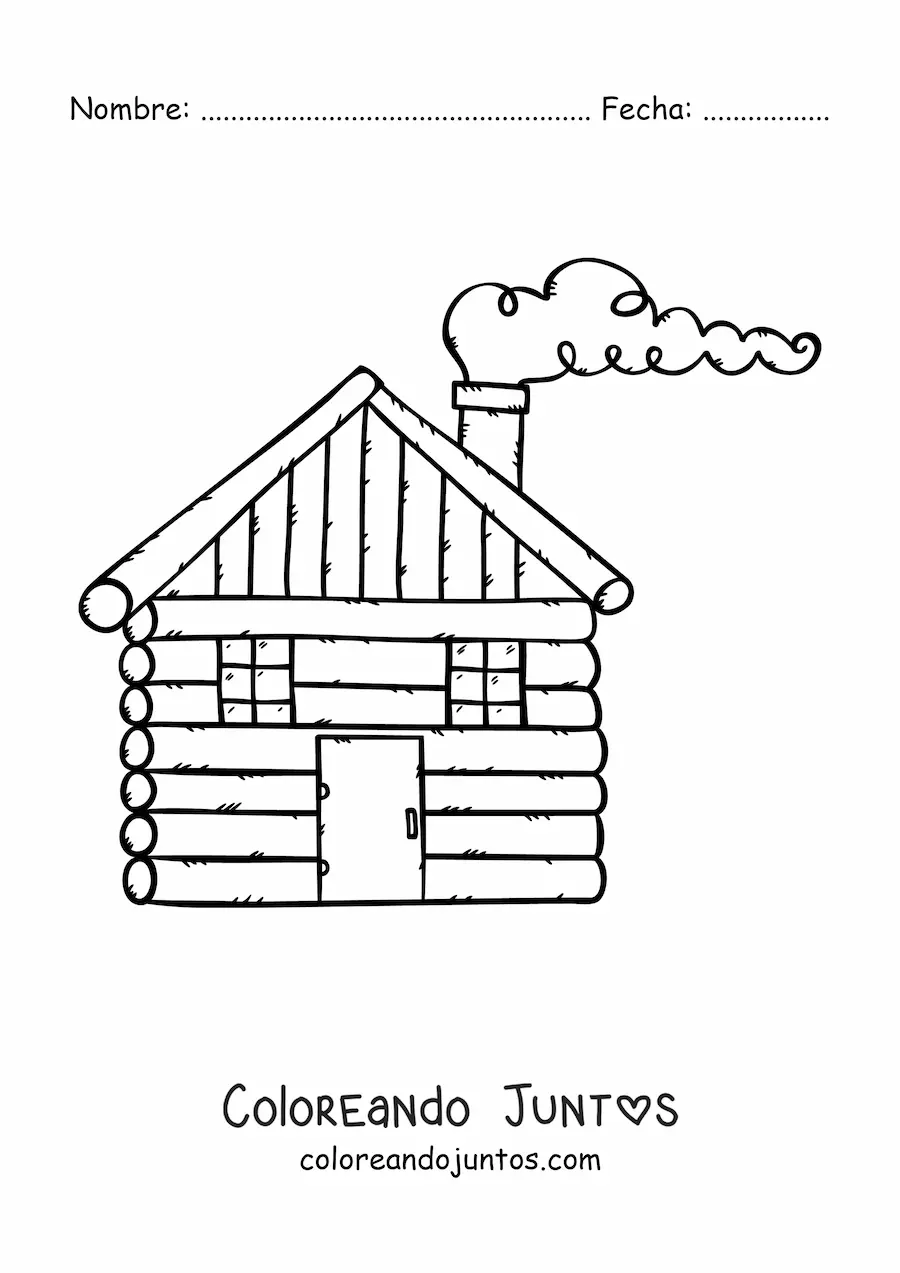 Imagen para colorear de una cabaña de madera con una chimenea