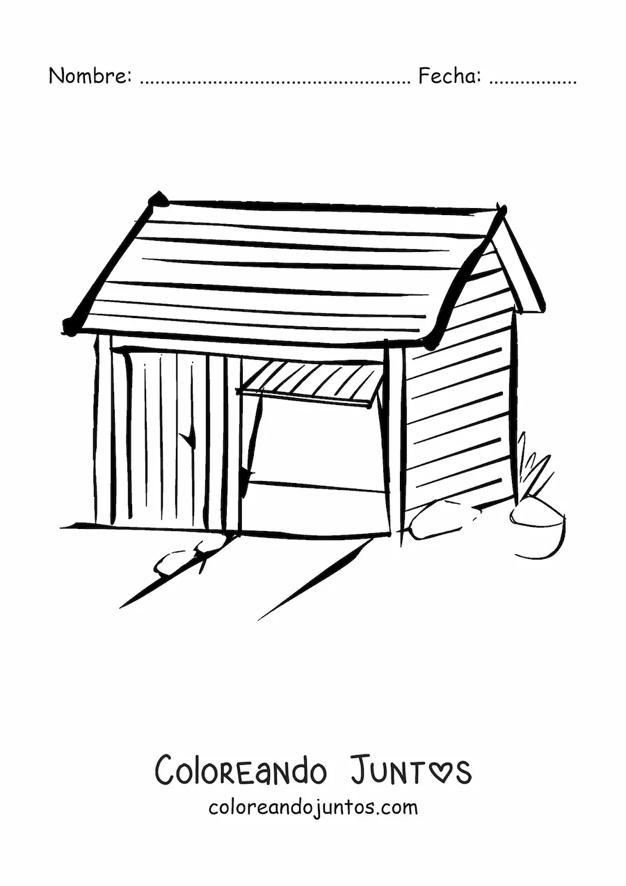 Imagen para colorear de una cabaña construida con madera