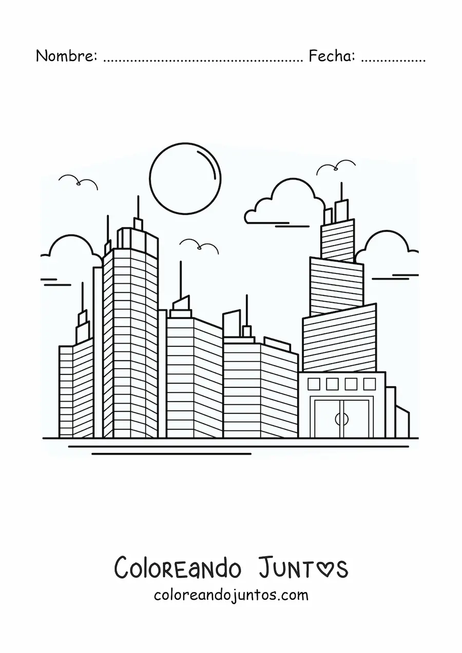 Imagen para colorear de varios rascacielos en una ciudad